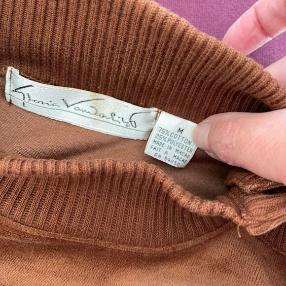 Vintage 80s Gloria Vanderbilt Brown Velour Mock Neck Pullover M - Picture 6 of 7